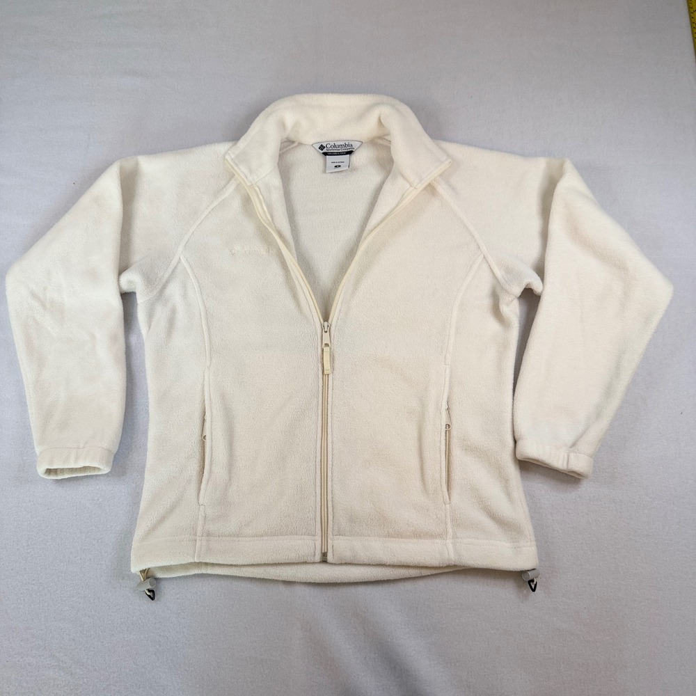 Columbia Womens Fleece Jacket Cream White Full Zip Mock Neck WL6114 Small